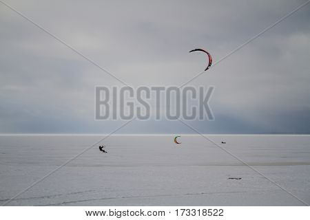 St. Petersburg, Sestroretsk -26.02.2017: Residents vacationing families, doing active winter sports