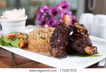 indonesian famous food nasi goreng with beef ribs