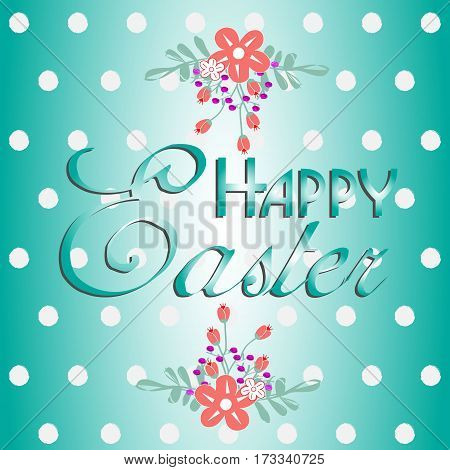 Text with flowers happy Easter
Inscription happy easter beautiful print on background with polka dot navy blue with floral element vector illustration happy easter stock background design with shadow