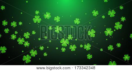 Clover flying leaves background. Saint Patrick's Day banner. Three leaf clover leaves