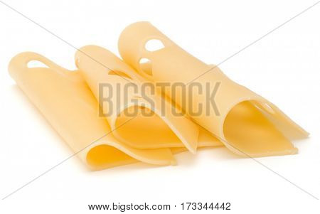 three Cheese slices isolated on white background