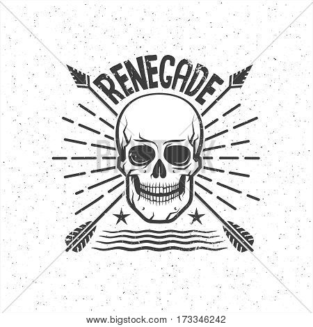 Skull with the crossed arrows - Renegade tattoo. Grunge texture on separate layers and can be easily disabled.