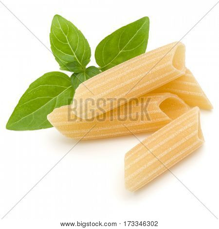 Italian pasta isolated on white background. Pennoni. Penne rigate.