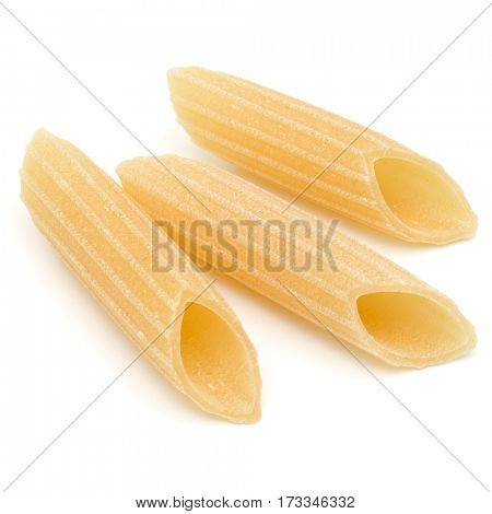 Italian pasta isolated on white background. Pennoni. Penne rigate.