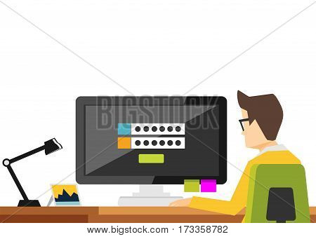 Login form to access system. Authentication login form system. Person insert username and password. Account registration web banner.