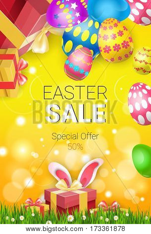 Easter Sale Shopping Special Offer Decorated Colorful Egg Holiday Banner Flat Vector Illustration