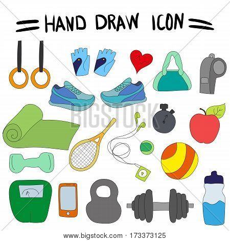 Hand Drawing. Set Fitness. Icons. For Your Design.