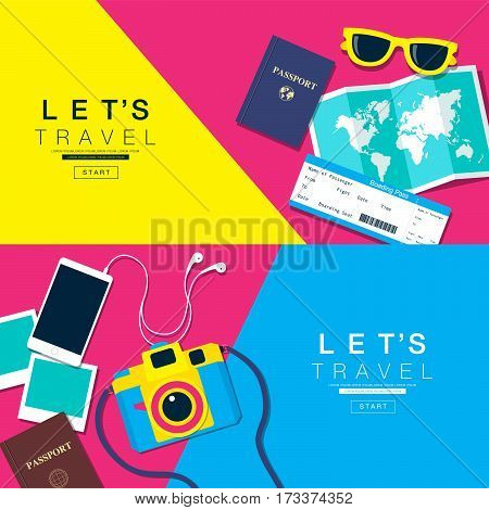 Let's Travel banner layout flat design vector illustration.