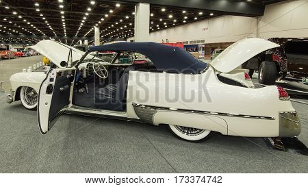 DETROIT MI/USA - February 24 2017: A 1949 Cadillac car interpretation on display at the Detroit Autorama, a showcase of custom and restored cars.