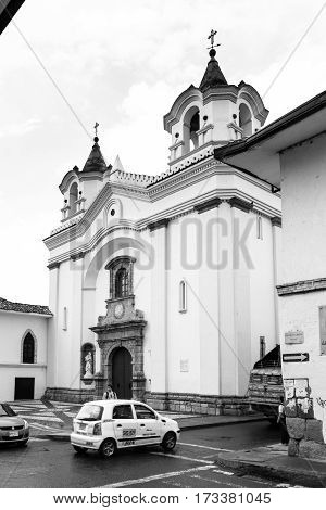 Popayan, Colombia - November, 17th, 2015 - Catholic church  in white city popayan colombia south america