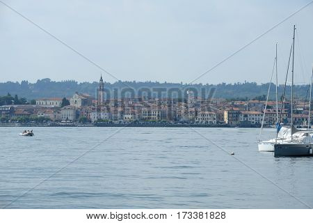 Arona, Italy - 8 September 2012: The village of Arona on lake maggiore Italy
