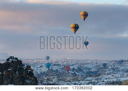 hotfire balloons festival winter morning cappadocia turkey