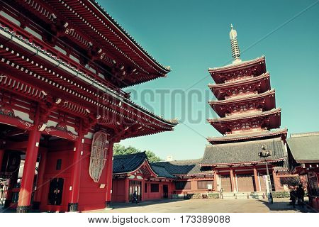 TOKYO, JAPAN - MAY 15: Historical architecture in temple on May 15, 2013 in Tokyo. Sensoji Temple, founded in 645 CE, making it the oldest temple in Tokyo.