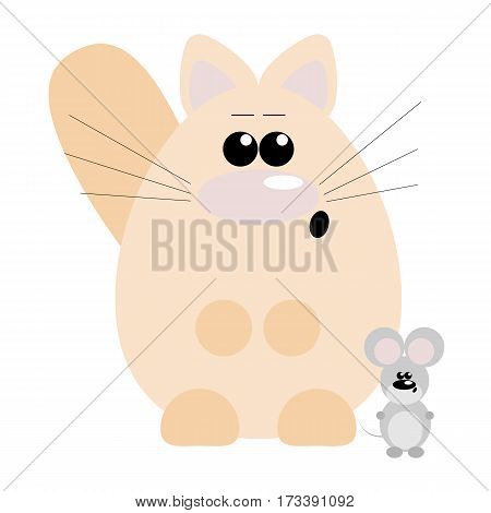 Funny cartoon surprised cat and his mouse friend