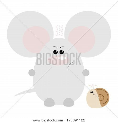 Funny cartoon angry mouse and his snail friend