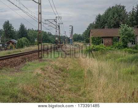 Karpiska Poland - June 28 2016: View over railway tracks and railway station