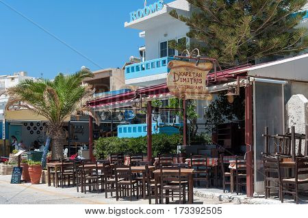 PALEOCHORA, CRETE, GREECE - JUNE 2016: Traditional Greek at street of Paleochora town located on south part of Crete island.