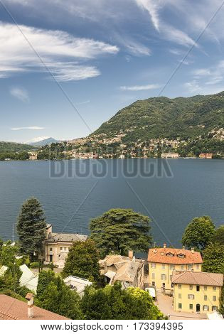 The lake of Como (Lario Lombardy Italy) at Blevio. Summer landscape