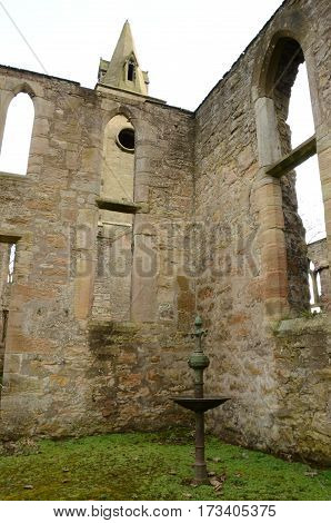 A view of the ruins of an old church in Bo'Ness