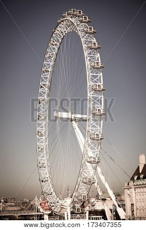 LONDON, UK - JANUARY 26, 2017: The EDF Energy London Eye next to the river Thames, UK