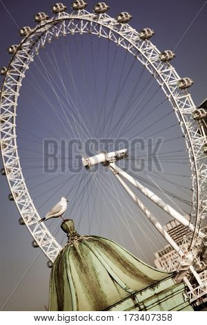 LONDON, UK - JANUARY 26, 2017: The EDF Energy London Eye next to the river Thames, UK