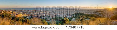 Panorama of Barcelona from Mount Tibidabo at sunset