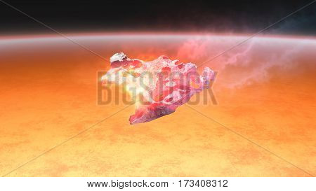 Burning Red Fire Meteorite Falling To Sun