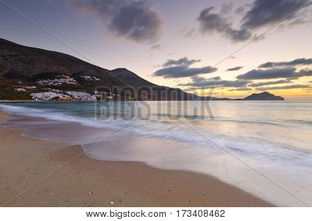 Aegiali village as seen from the beach, Amorgos island.