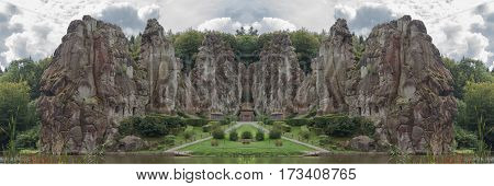 The Externsteine striking sandstone rock formation in the Teutoburg Forest Germany North Rhine Westphalia