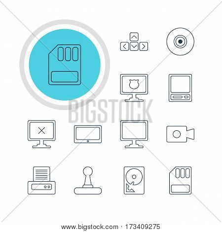 Vector Illustration Of 12 Laptop Icons. Editable Pack Of Pda, Tablet, Screen And Other Elements.