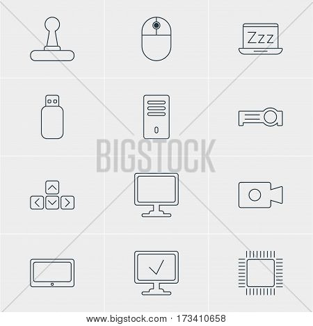 Vector Illustration Of 12 Laptop Icons. Editable Pack Of Mainframe, Cursor Manipulator, Presentation And Other Elements.