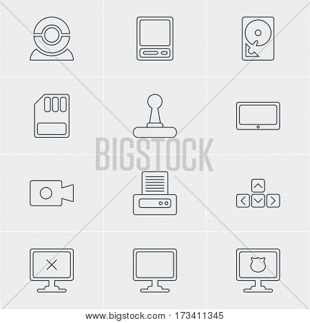 Vector Illustration Of 12 Laptop Icons. Editable Pack Of Access Denied, Game Controller, Web Camera And Other Elements.