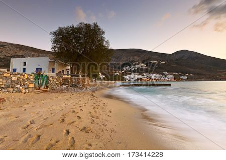 Aegiali village as seen from the beach, Amorgos island.