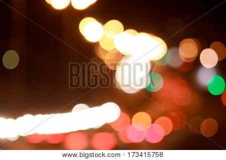 Beautiful lights streets with bokeh effect. Night city.