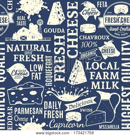 Retro Styled Typographic Vector Cheese Seamless Pattern Or Background