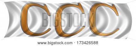 In The Wind Fluttering The Flag With Roman Numeral Ccc, Trecenti, 300, Three Hundred, Isolated On Wh
