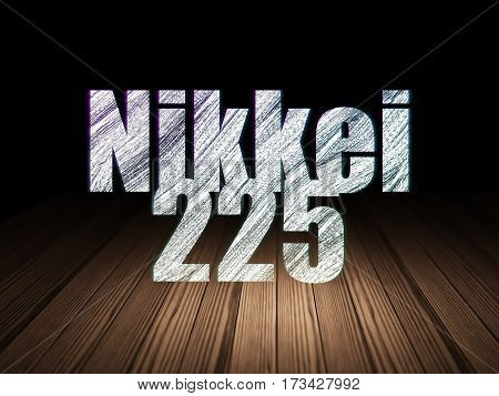 Stock market indexes concept: Glowing text Nikkei 225 in grunge dark room with Wooden Floor, black background