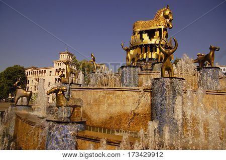 Colchis fountain on a sunny day in Kutaisi, Georgia
