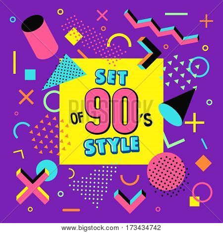 Vector illustration in memphis style. The 90s style
