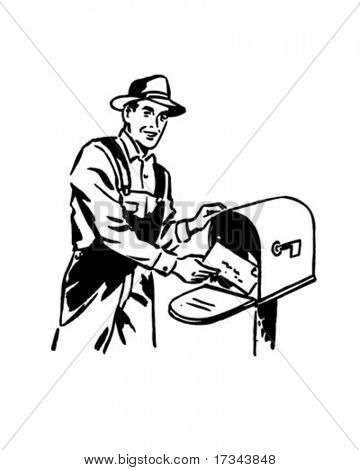 Bank On The Farms - Man Receiving Mail - Retro Clip Art