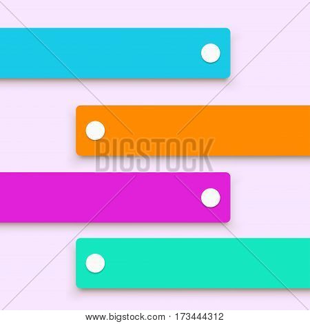 illustration of four colorful paper labels with shadows on bright background