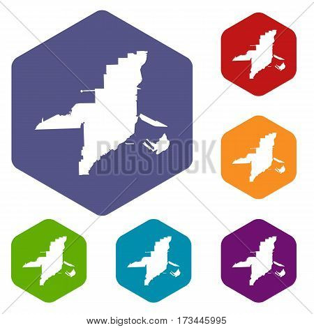 Florida map icons set rhombus in different colors isolated on white background
