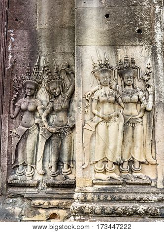 Bas-relief at a Angkor Wat temple - Cambodia