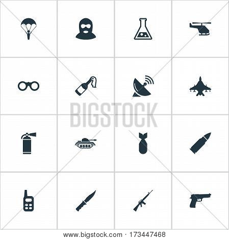 Set Of 16 Simple Terror Icons. Can Be Found Such Elements As Walkies, Nuke, Field Glasses And Other.