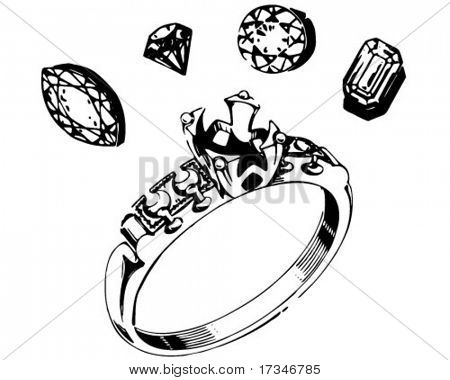 Bague de réglage & Gems - Illustration rétro Clipart