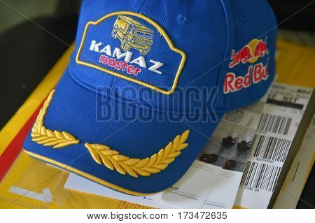 Buenos Aires Argentina - 30 Dec 2015: KAMAZ Master team cap at the press conference ahead of Dakar rally 2016.