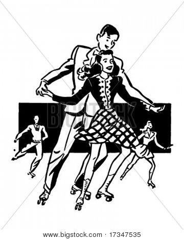 Rollerskaters - Retro Clipart Illustration