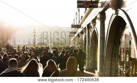 MOSCOW, RUSSIA - November 6, 2017 : Busy Cental Street with people at November 6 2017