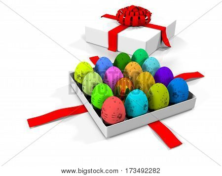 3d render Easter eggs in gift box