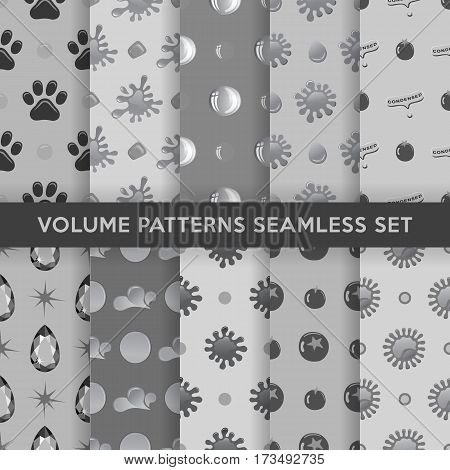 Grey seamless blobs drops pattern background set vector illustration